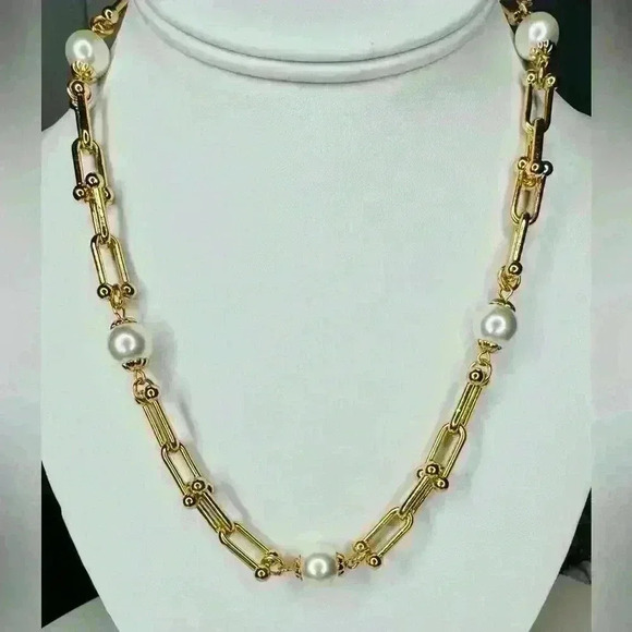Gold Equestrian Links & Pearl Necklace - Picture 1 of 5
